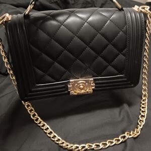 Black Quilted Chain-Handle Shoulder Bag - Unbranded